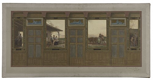 Esquisse pour la mairie du 20ème arrondissement : Les soins domestiques, l'instruction, le travail, , 1884, Edouard Michel-Lançon