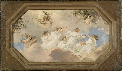 Esquisse pour la mairie de Suresnes : Ronde des bacchantes (plafond central), 1898, Edouard Michel-Lançon