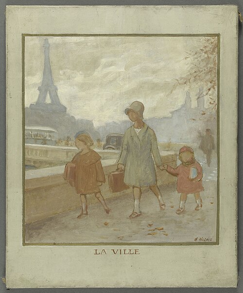 La ville : Esquisse pour le préau de l'école des filles de la rue Dupleix, 15ème arrondissement de P, 1933, Henri Nozais