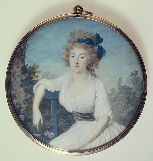 Portrait d'une jeune femme assise dans un parc, 1790, Maximilien Villers