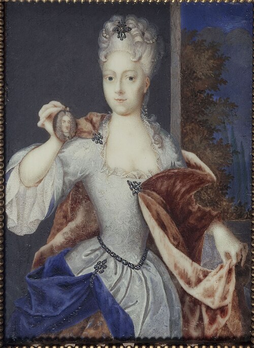 Portrait présumé d'Amalia-Wilhelmine de Habsbourg, tenant la miniature de son époux, le futur empere, 1699, Herer