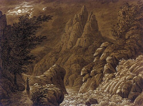 Idealised landscape with waterfall, 1801, Caspar David Friedrich