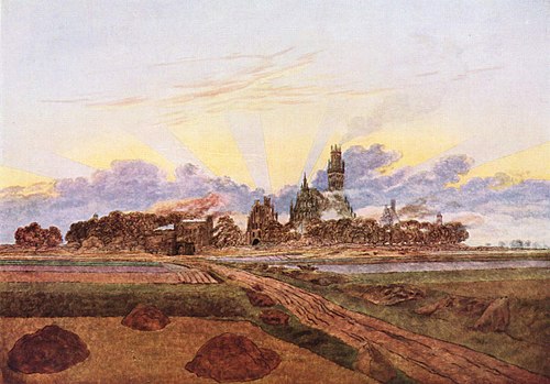 Neubrandenburg en flammes, 1835, Caspar David Friedrich