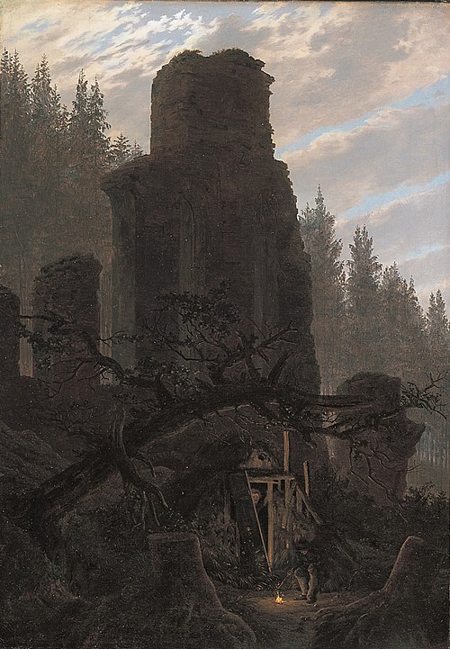 Ruins at dusk (Church ruin in the forest), 1831, Caspar David Friedrich