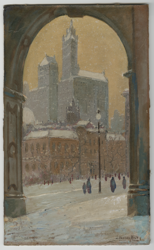 View of the Woolworth Building in Winter Through the Arch of the Municipal Building, New York City, 1913, Jacob Vanderbilt