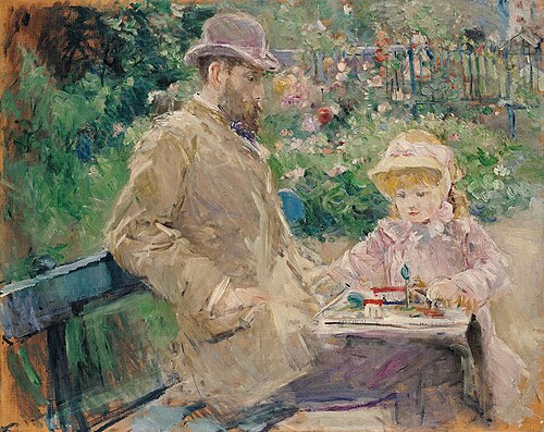 Eugène Manet et sa fille dans le jardin de Bougival, 1881, Berthe Morisot