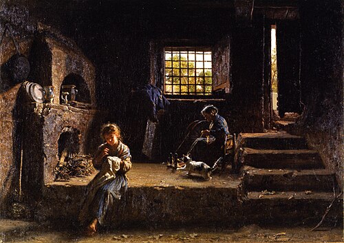 Rustic interior with peasant women, 1860, Filippo Palizzi