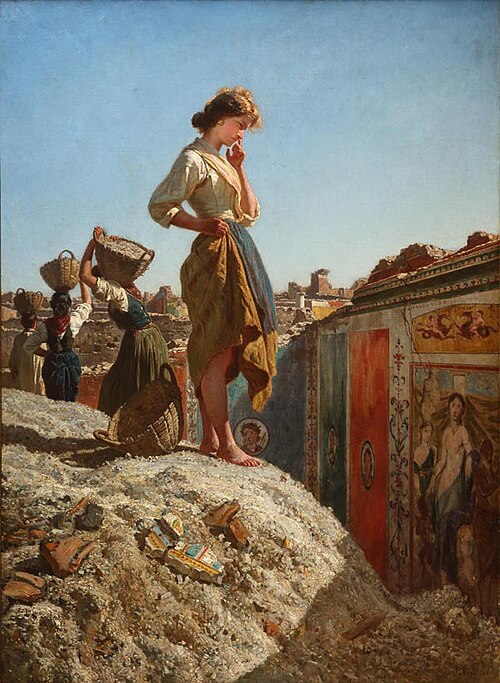 Pensive girl at Pompeii excavations (1865), 1865, Filippo Palizzi