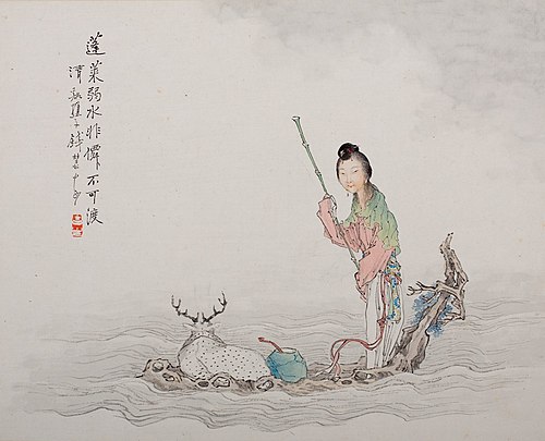 Woman and Deer on a Raft, , Qian Hui'an