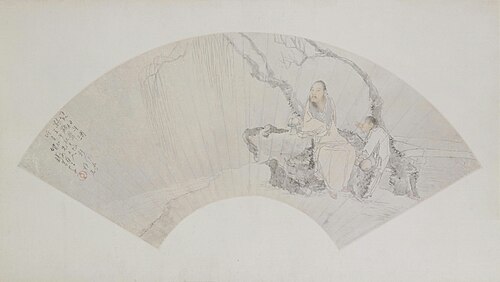钱慧安听鹂图扇页, , Qian Hui'an