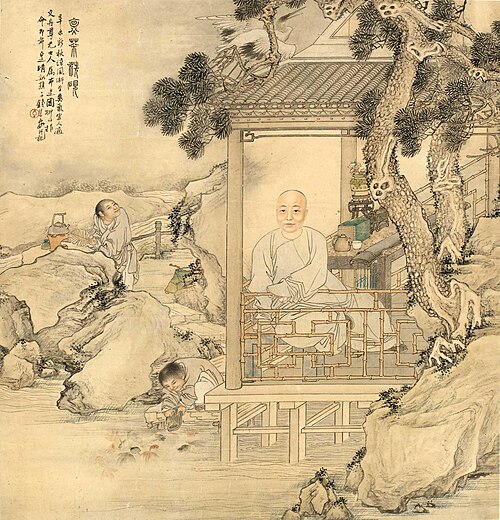 清 钱慧安 煮茶洗砚图轴, 1870, Qian Hui'an