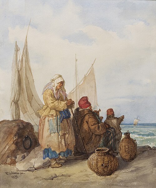 Waiting for the return from the fishing, 1855, Vincenzo Cabianca