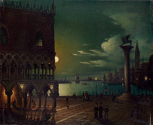S. Mark's place in Venice at Moonlight, 1850, Ippolito Caffi