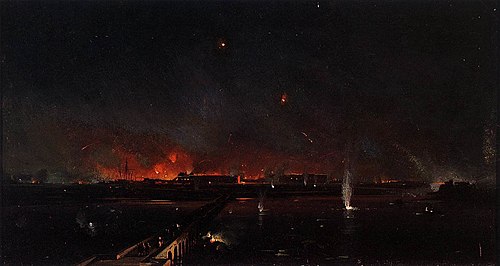Bombardment of Marghera made by the Austrian Army on the Night of May 24, 1849, 1849, Ippolito Caffi