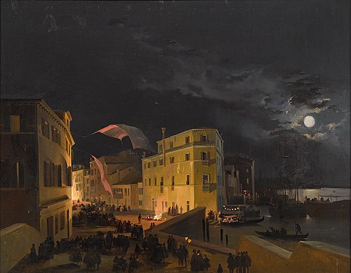 Venice, Festival on Via Eugenia (today Via Garibaldi) at Night, 1866, Ippolito Caffi