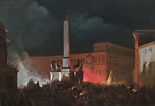 Bénédiction de Pie IX du Quirinal la nuit, 1848, Ippolito Caffi