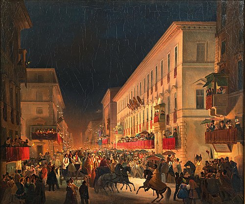 Carnival in Rome, the Feast of Moccoletti, 1866, Ippolito Caffi