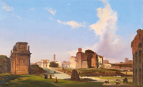 A view of the Roman Forum with the Arch of Constantine, 1866, Ippolito Caffi