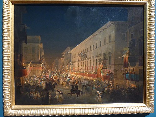 La festa dei moccoletti (Carnevale a Roma)., 1852, Ippolito Caffi