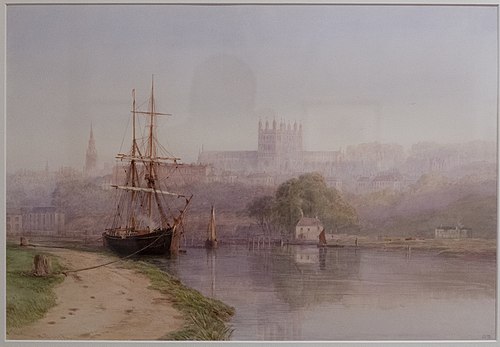 Exeter Canal below Exeter Cathedral, 1890, Arthur Henry Enock