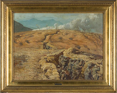 Italian trenches on the Vodice awaiting an attack, 1917, Giulio Aristide Sartorio