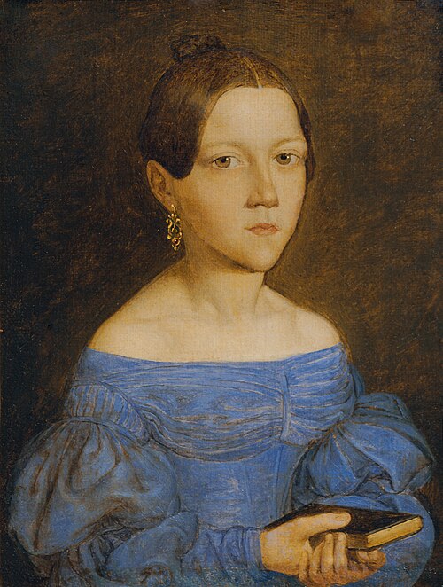 Brustbild eines jungen Mädchens in blauem Kleid, , Friedrich Wasmann