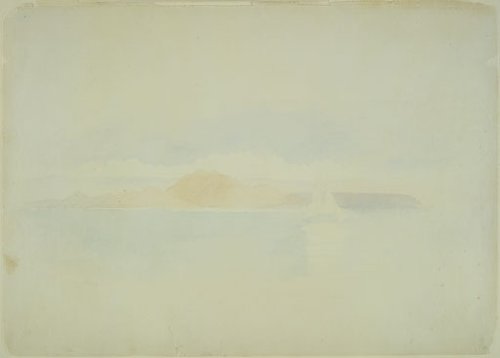 [View of hills with sea and ship in foreground], 1853, Charles Heaphy
