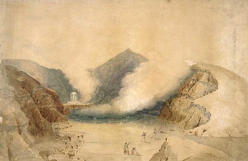 [Whakari or White Island ; view of the crater looking north-west from crater margin. Ca 1850], 1850, Charles Heaphy