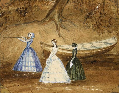 [Shooting party], Mansion House, Kawau [Island] 1853., 1853, Charles Heaphy