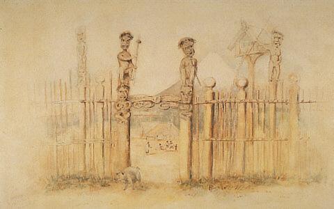 Carved gateway, Rangi Toa Pitea, Taranaki, 1839, Charles Heaphy