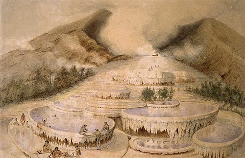 Crater of White Terrace. [1849?], 1850, Charles Heaphy