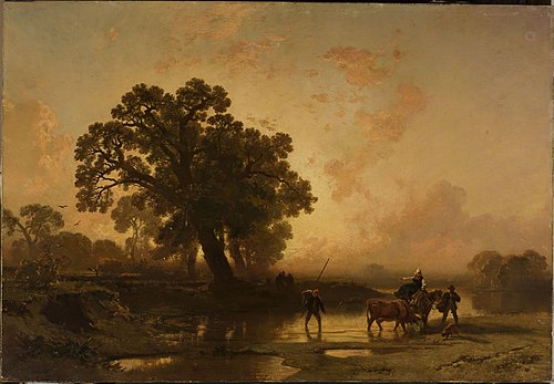 Berge de rivière au coucher du soleil, 1857, Charles Hoguet