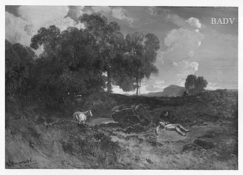 Landscape with charitable Samariter-man, 1856, Charles Hoguet