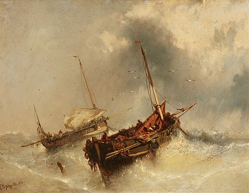 Two boats on the Stormy Sea, 1845, Charles Hoguet