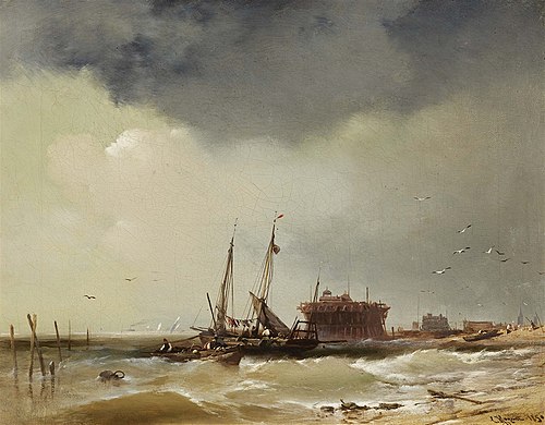Fisher Boats Landing on a Beach, 1850, Charles Hoguet