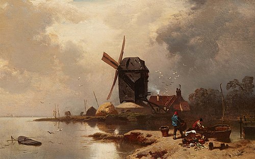 Post Mill on the Shore of a Lake, 1857, Charles Hoguet