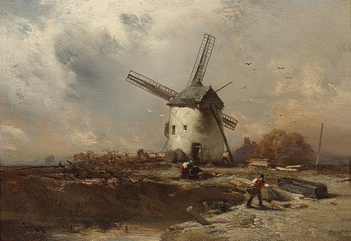 Landscape with Windmill and decorative figures, 1854, Charles Hoguet