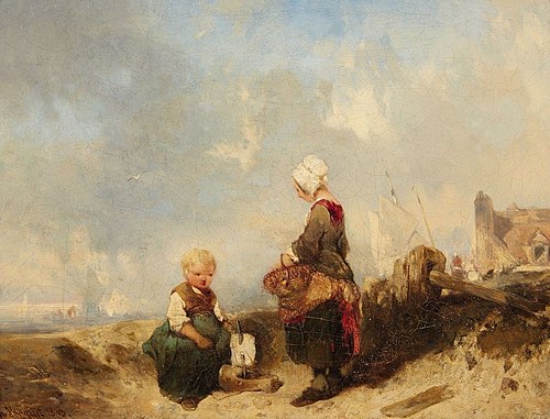 Dutch Seaside View with playing Child, 1843, Charles Hoguet