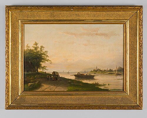 Rivierlandschap met veerpont, 1863, Charles Leickert