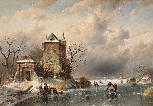 Winterlandschap met schaatsers, 1866, Charles Leickert