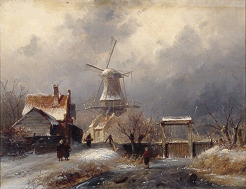 Bevroren sloot met schutsluis, 1874, Charles Leickert