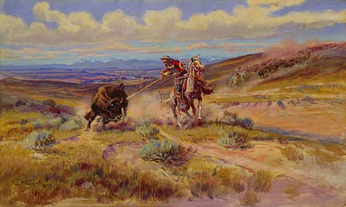 Spearing a Buffalo, 1925, Charles Marion Russell