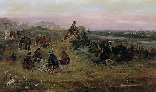 The Piegans preparing to Steal Horses from the Crows, 1888, Charles Marion Russell