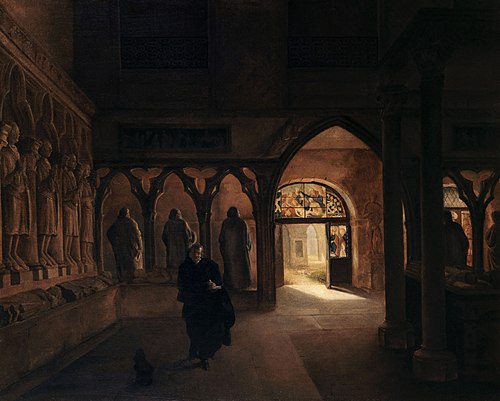 La salle des sculptures du XIVe siècle au musée des Monuments français, 1810, Charles Marie Bouton