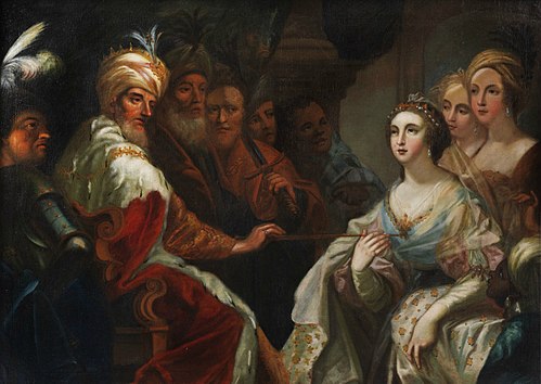 Esther before King Ahasuerus., , Andrea Celesti
