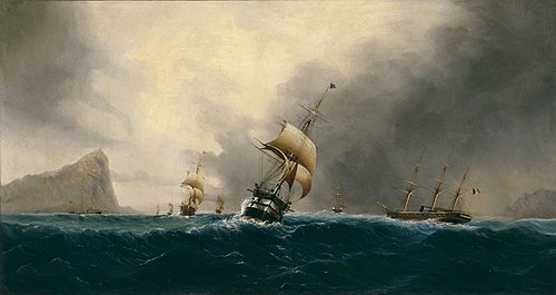 Navires devant le rocher de Gibraltar, 1872, Chéri-François-Marguerite Dubr