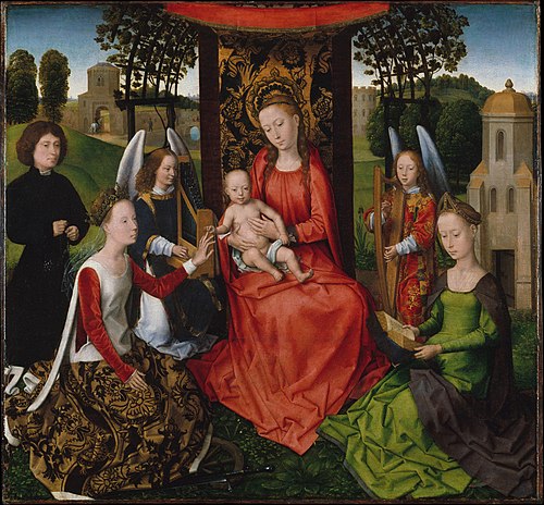 Vierge et enfant avec sainte Catherine d'Alexandrie et Barbara, 1479, Hans Memling