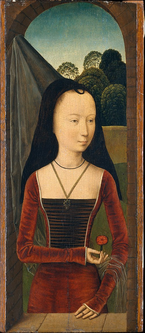 Young Woman with a Pink, 1487, Hans Memling