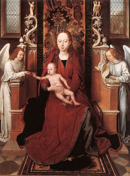 Virgin Enthroned with Child and Two Angels, 1485, Hans Memling