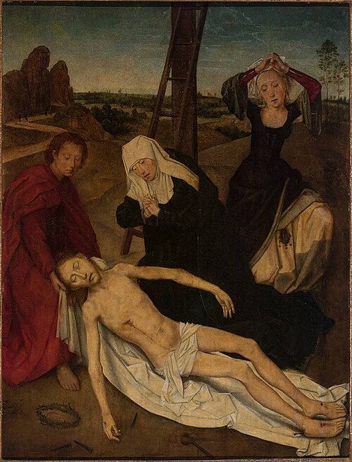 Triptyque, centre: Le Christ Pleuré par la Sainte Vierge, Saint Jean et Sainte Marie-Madeleine, 1480, Hans Memling